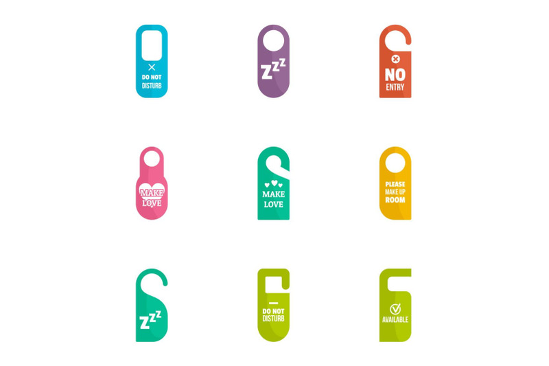 hotel-room-tag-icon-set-flat-style