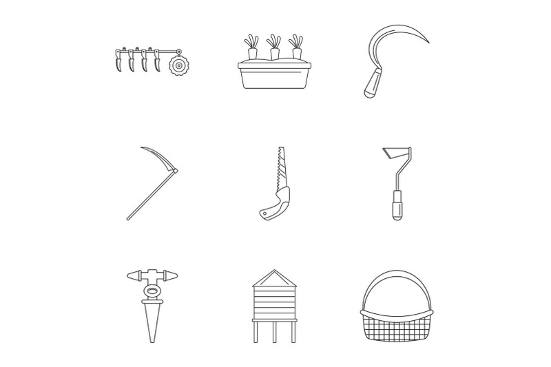 village-tool-icon-set-outline-style