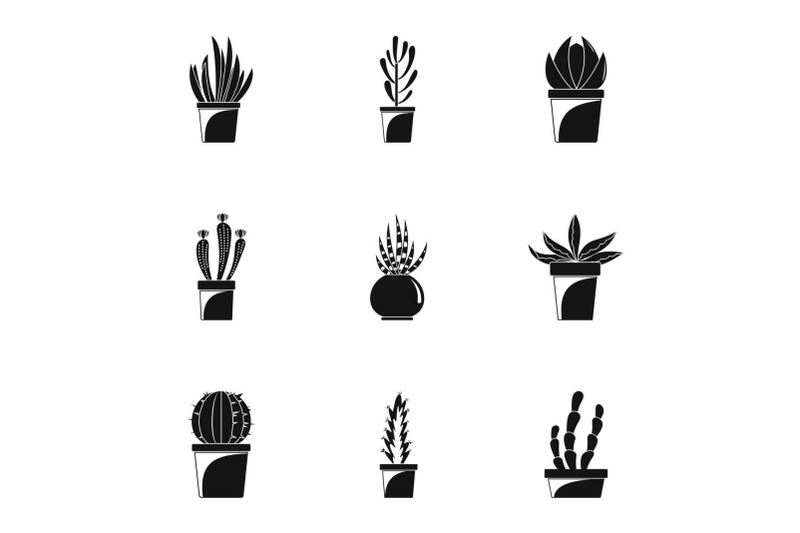home-cacti-pot-icon-set-simple-style