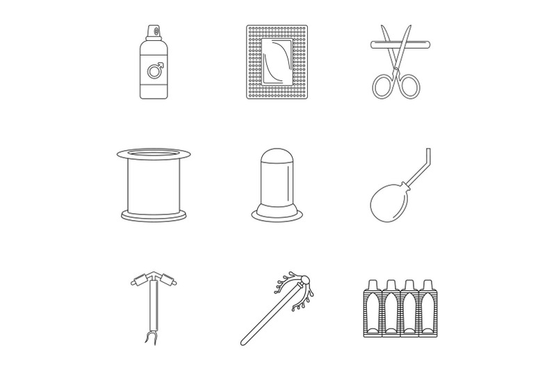 contraceptive-medicine-icon-set-outline-style