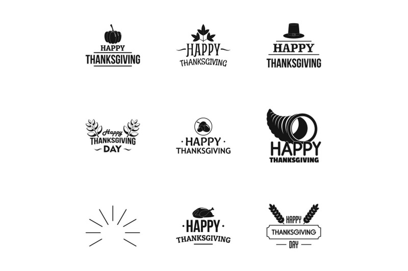 happy-thanksgiving-day-logo-set-simple-style