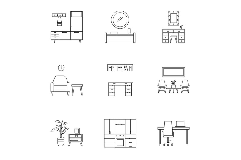 house-furniture-icon-set-outline-style