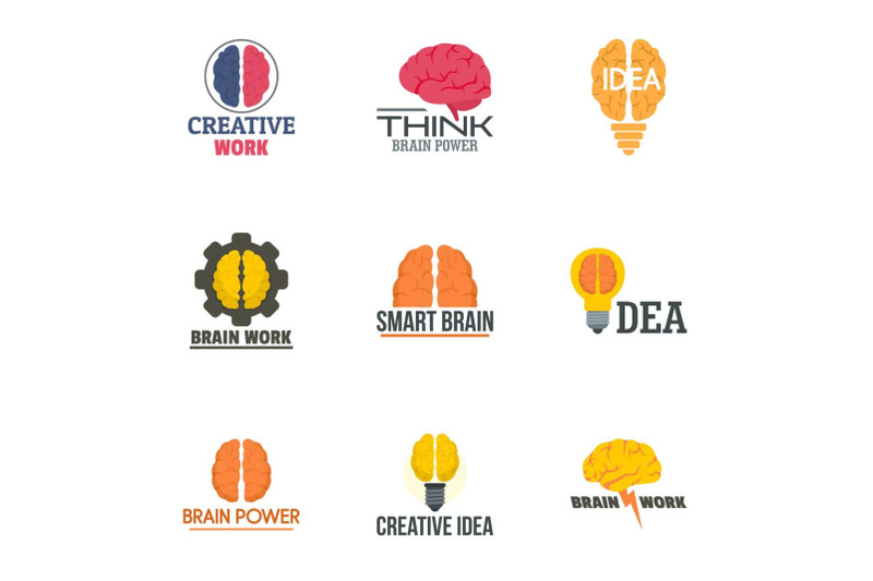 brain-concept-logo-set-flat-style