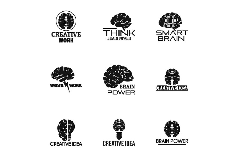 think-brain-power-logo-set-simple-style