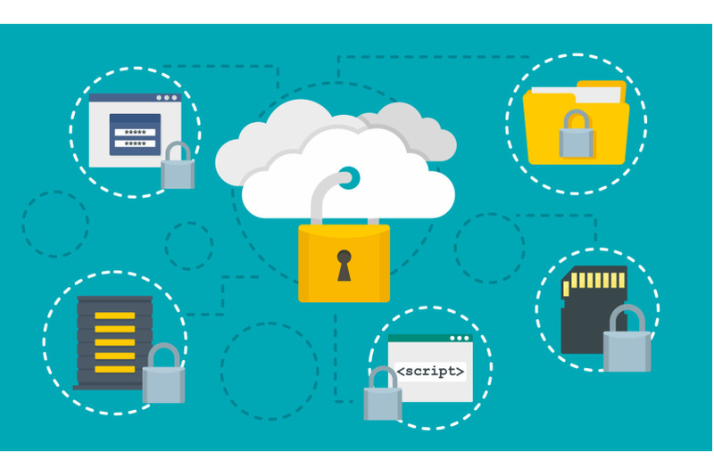 protected-data-cloud-concept-background-flat-style