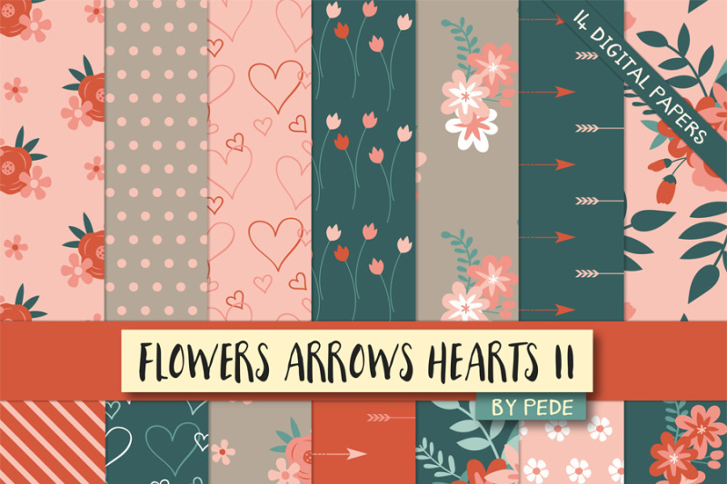 floral-digital-paper-flowers-arrows-hearts