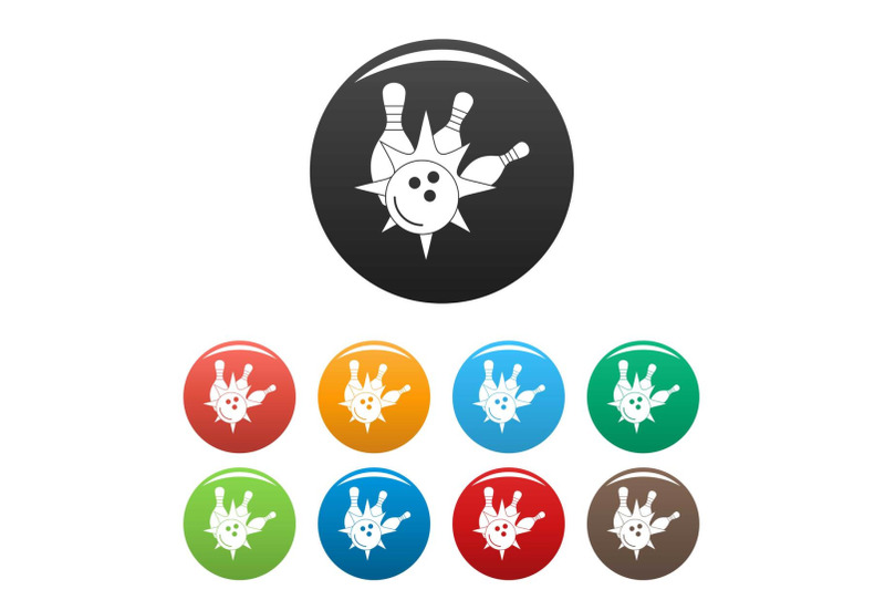 bowling-strike-icons-set-color