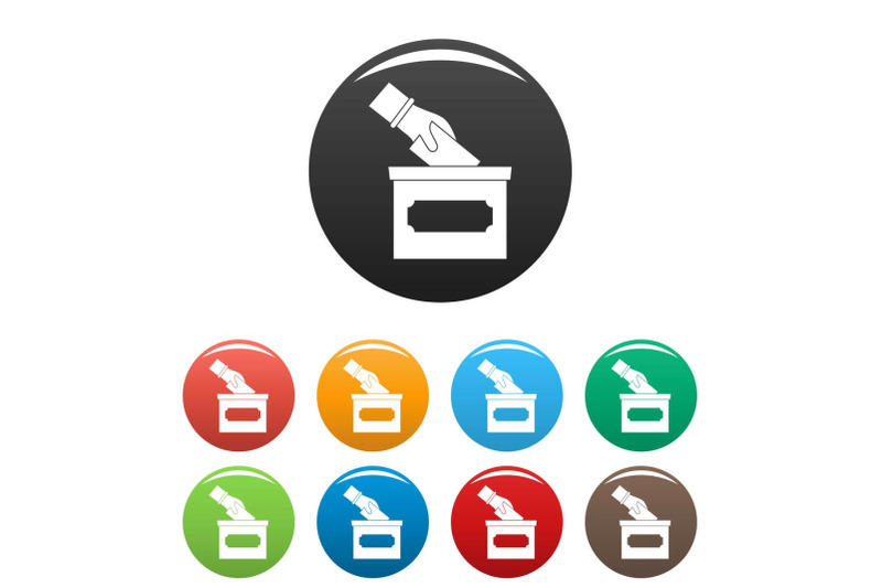 hand-put-election-box-icons-set-color