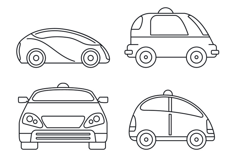 driverless-smart-car-icon-set-outline-style