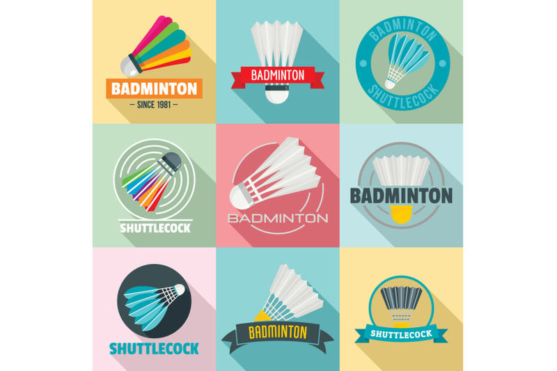 shuttlecock-logo-set-flat-style