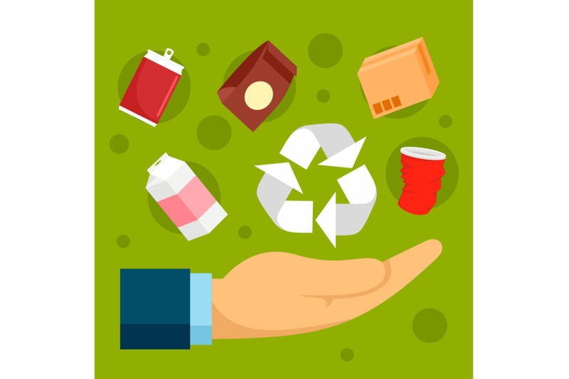 recycle-object-in-palm-concept-background-flat-style