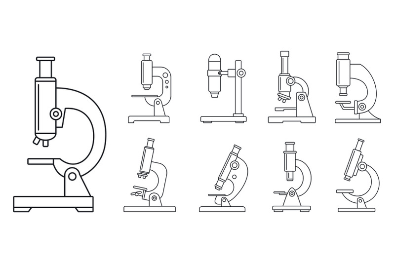 biology-microscope-icon-set-outline-style