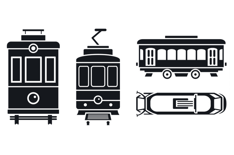 tram-car-icon-set-simple-style