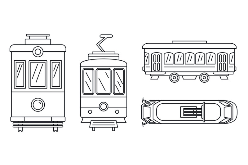 tramway-icon-set-outline-style