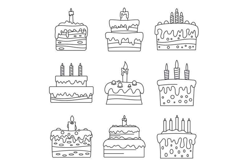 sweet-cake-birthday-icon-set-outline-style