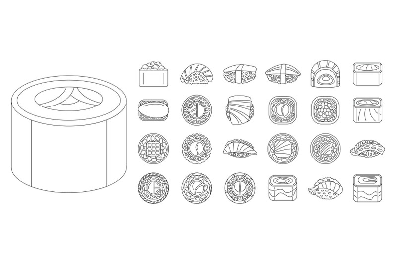 asian-sushi-roll-icon-set-outline-style