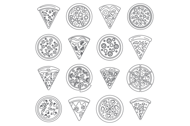 pizza-slice-icon-set-outline-style