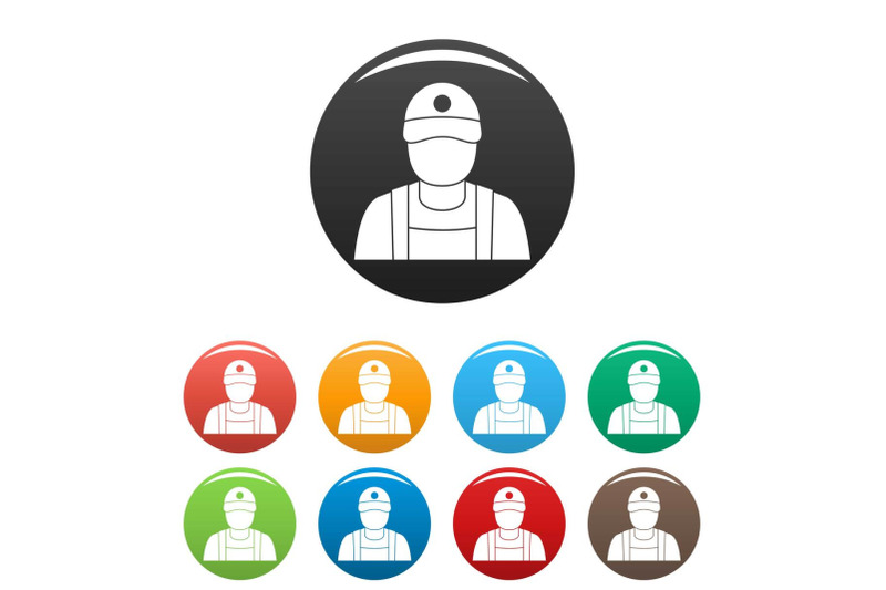 petrol-station-man-icons-set-color