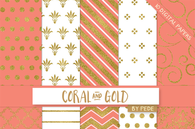 coral-and-gold-digital-paper