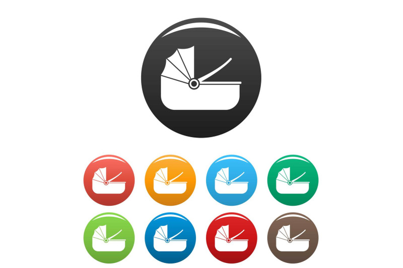 baby-carriage-basket-icons-set-color