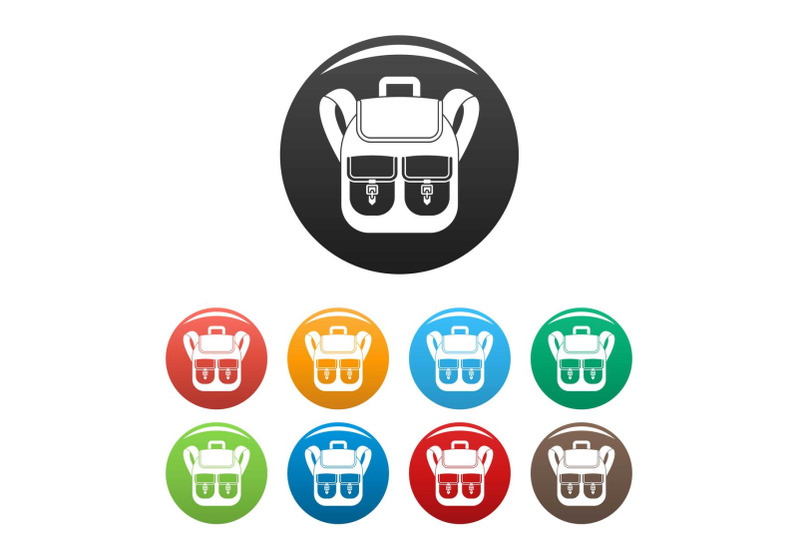 trip-backpack-icons-set-color