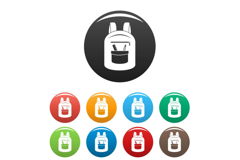 college-backpack-icons-set-color