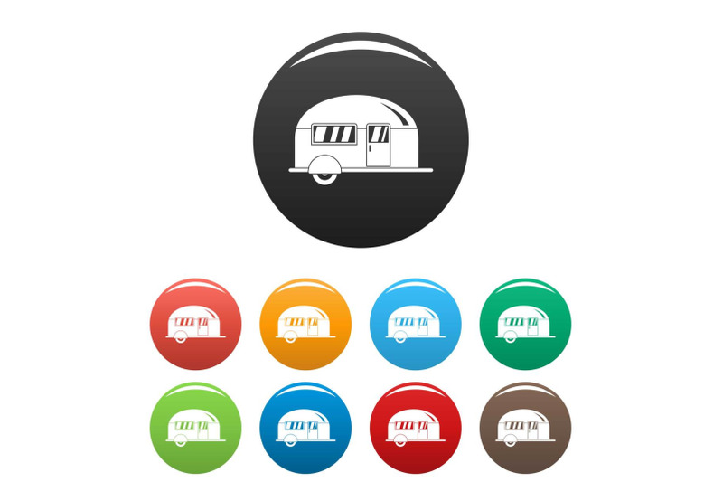 camp-trailer-icons-set-color