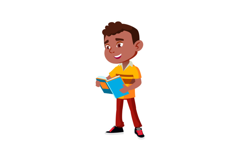 pupil-boy-reading-book-in-school-corridor-vector