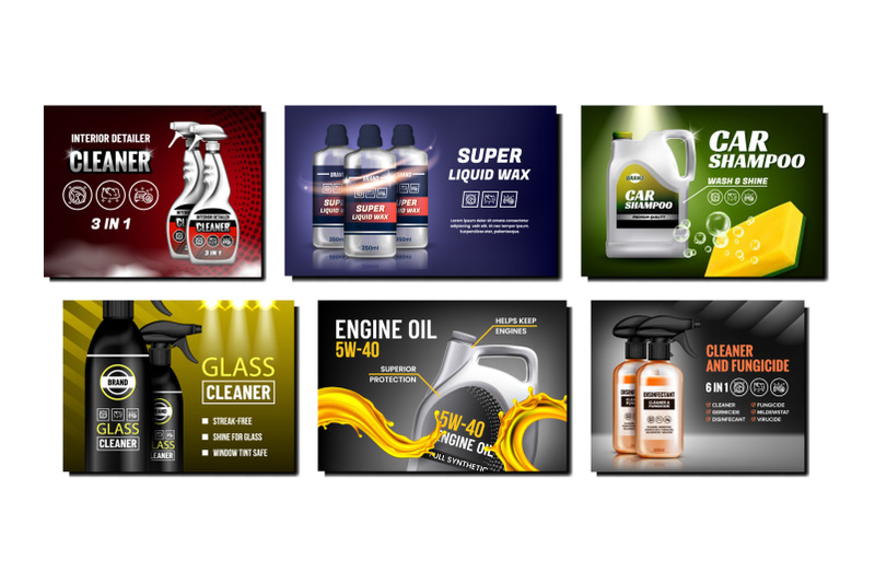 car-products-creative-promotion-posters-set-vector