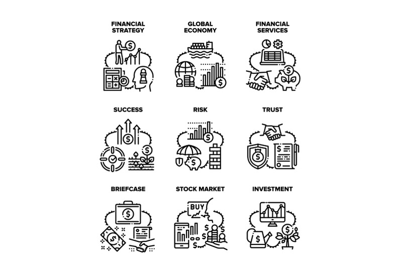 financial-strategy-set-icons-vector-illustrations