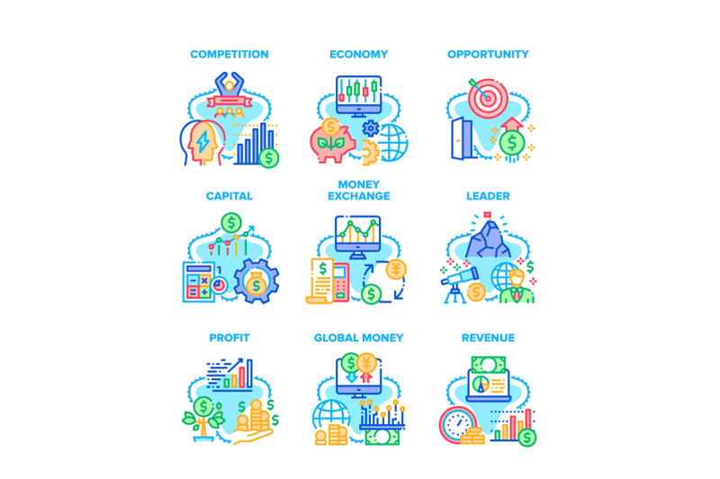 finance-capital-set-icons-vector-illustrations