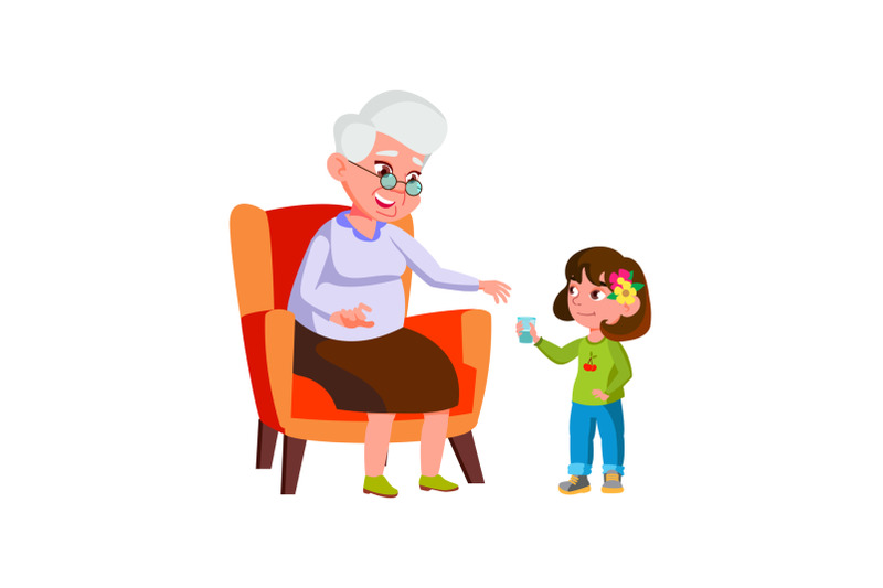 girl-child-giving-water-cup-to-grandmother-vector