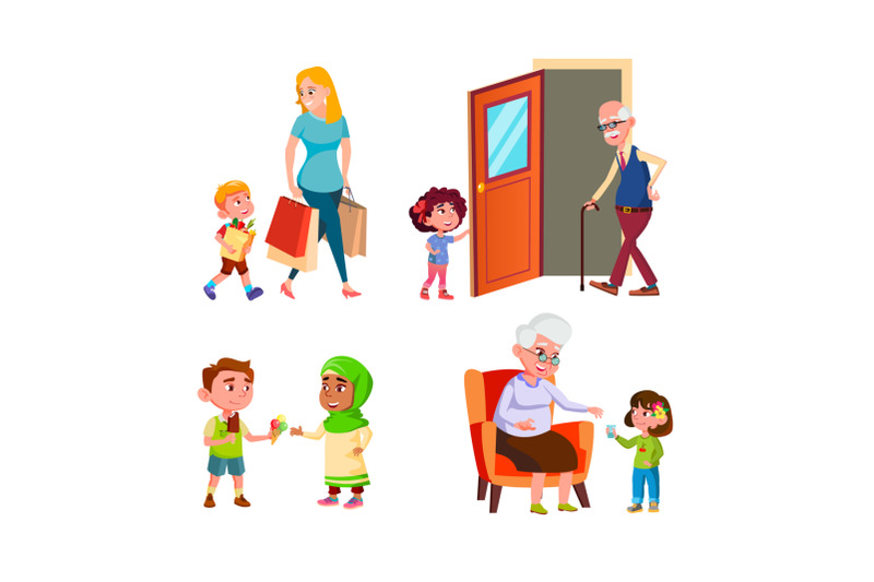 kids-good-manners-different-situations-set-vector