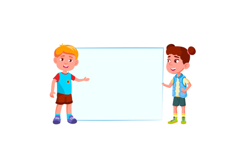 boy-and-girl-showing-blank-banner-together-vector