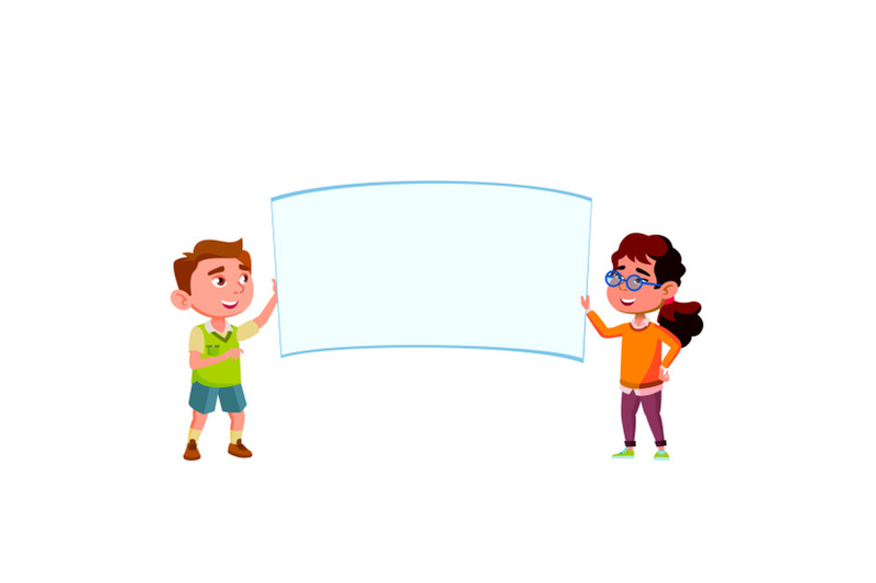 boy-and-girl-children-holding-blank-poster-vector