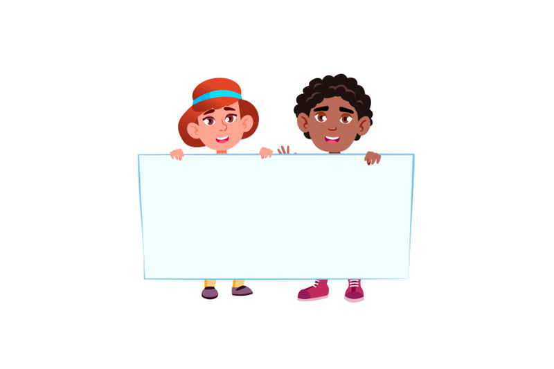 boy-and-girls-kids-holding-blank-banner-vector