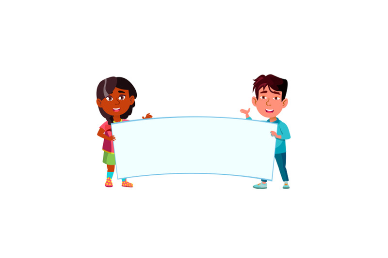 children-holding-blank-poster-together-vector