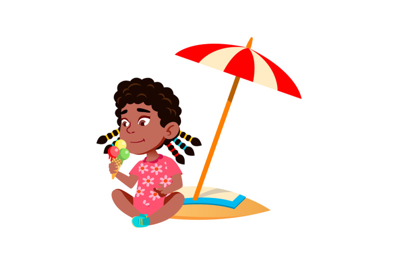 girl-sitting-on-beach-and-eating-ice-cream-vector