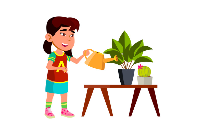 girl-child-watering-domestic-plant-in-pot-vector