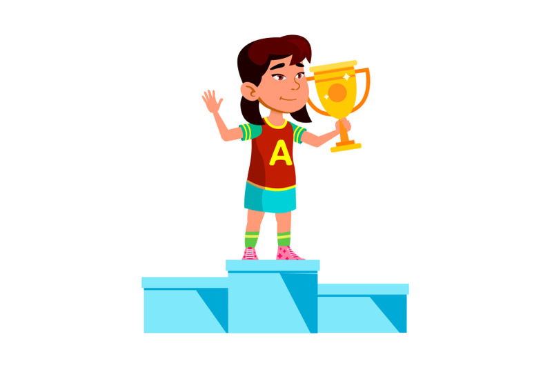 girl-child-winner-on-pedestal-with-reward-vector