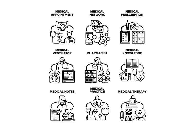 medical-practice-set-icons-vector-illustrations