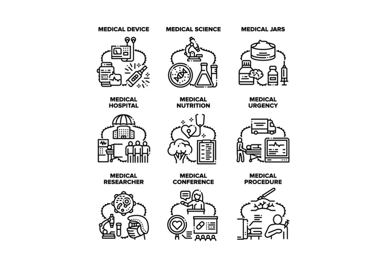 medical-science-set-icons-vector-illustrations