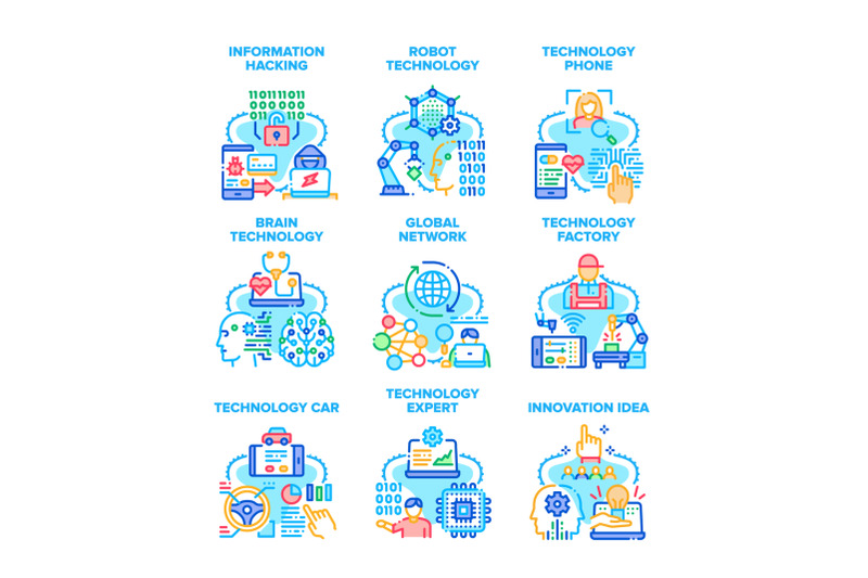 technology-network-set-icons-vector-illustrations