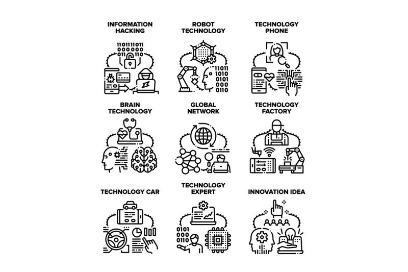 technology-network-set-icons-vector-illustrations