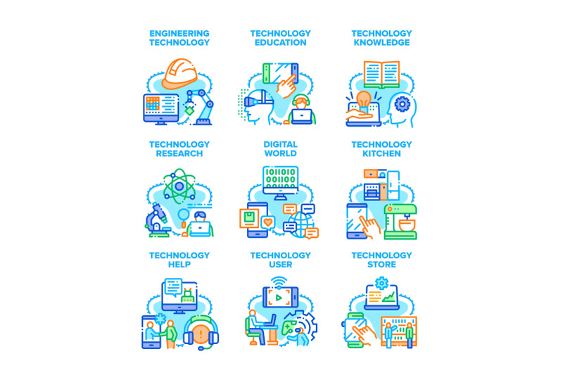 technology-research-set-icons-vector-illustrations