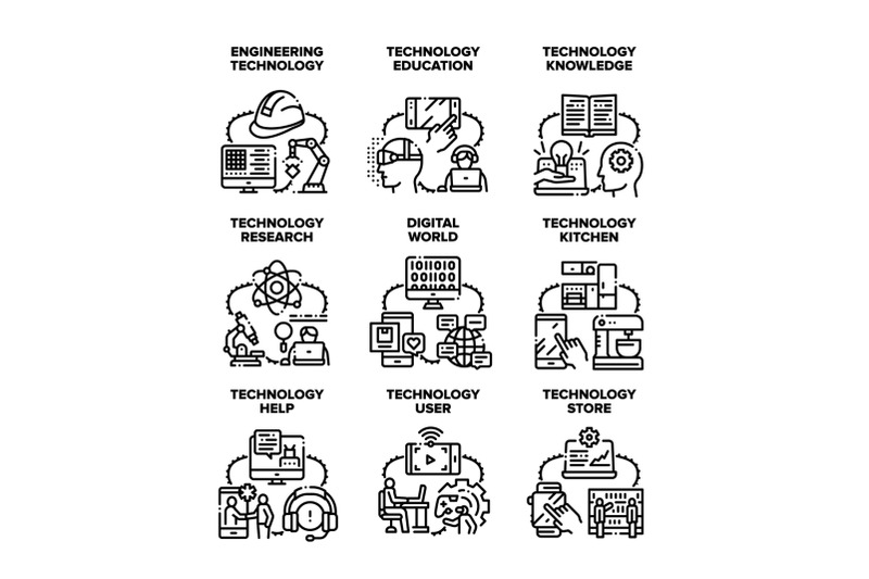 technology-research-set-icons-vector-illustrations