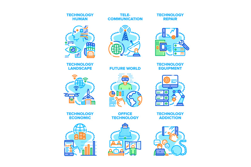 technology-human-set-icons-vector-illustrations