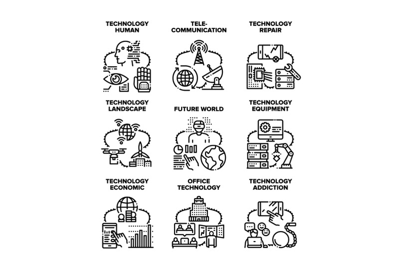 technology-human-set-icons-vector-illustrations