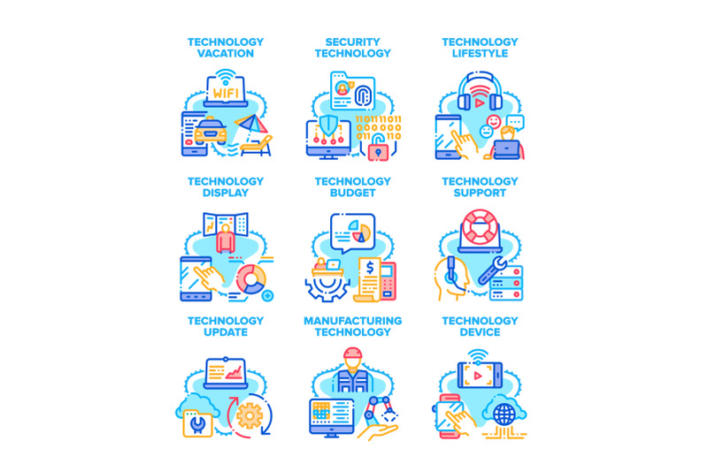 technology-support-set-icons-vector-illustrations