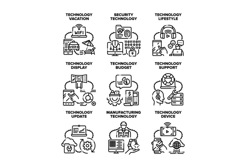 technology-support-set-icons-vector-illustrations